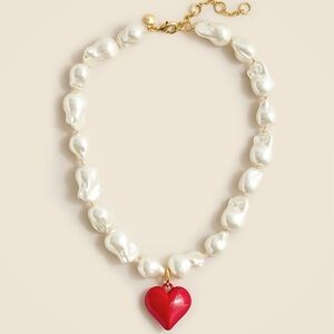 SALE🎄🎄🎄🎄 J Crew Baroque Pearl Necklace with Red Heart Pendant - NWOT